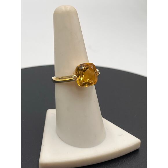 GSK Cushion Cut Citrine Sterling Silver Vermeil Cocktail Ring Sz 7.5 - Picture 2 of 12
